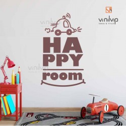 Vinilo happy room cochecito con frase infantil ingles