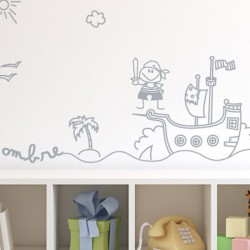 Vinilo infantil Pirata a bordo.Vinilos decorativos con piratas con nombre barco